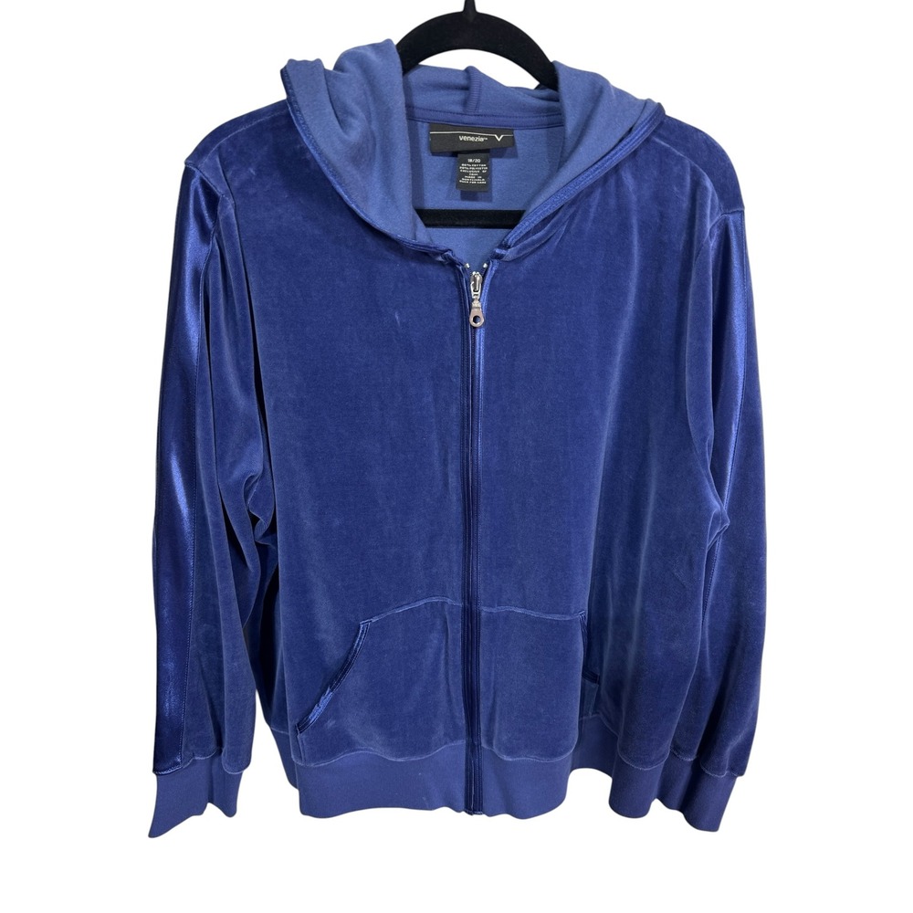 Y2K Venezia‎ 18/20 Blue Hoodie Women's Velour Full Zip Track Jacket
